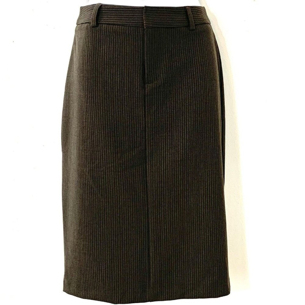 GAP Y2K Stretch Pin Striped A Line Skirt Back SLIT Wool Blend Business WORK 2002